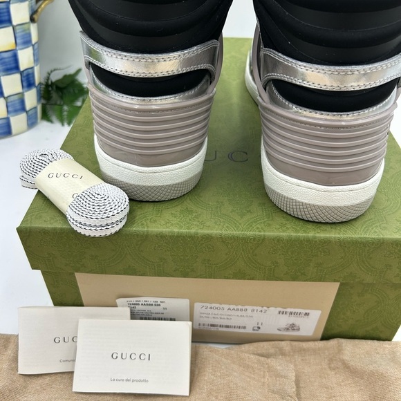 Men’s Gucci, high top Street style silver/black sneakers size 11 made in Italy - Picture 6 of 8